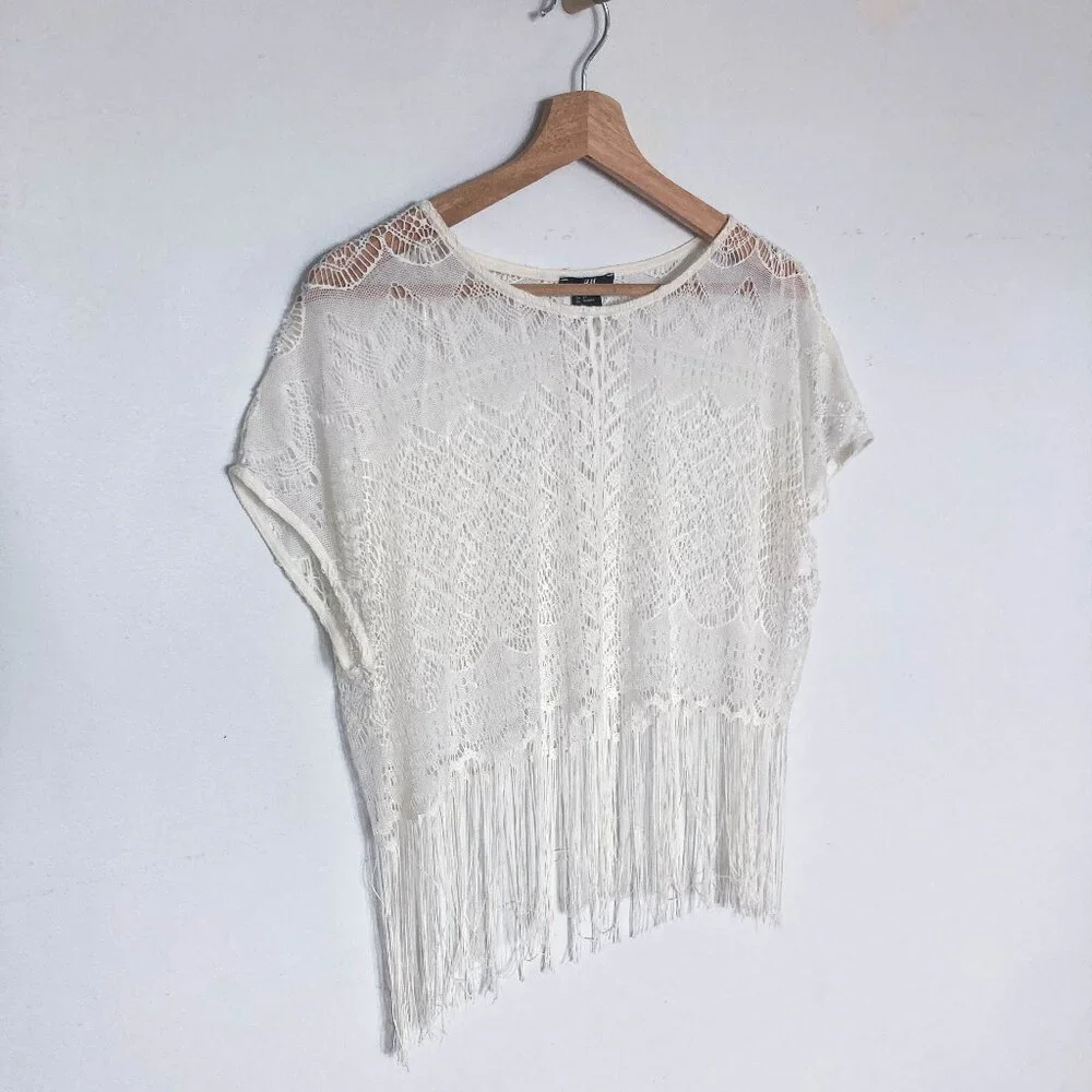 Sheer White Lace Crochet Beachware Coverup Top - Picture 2 of 10